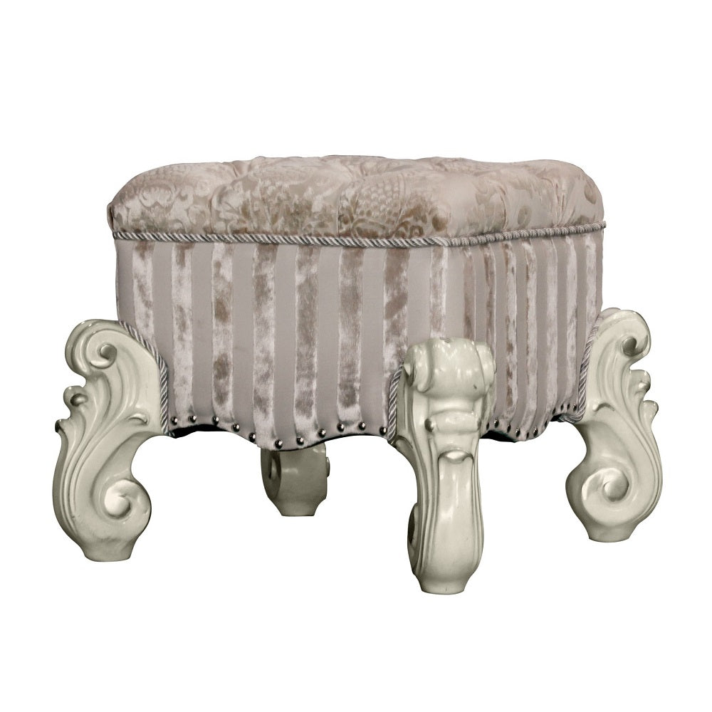Versailles Vanity Stool - Ivory Fabric & Bone White