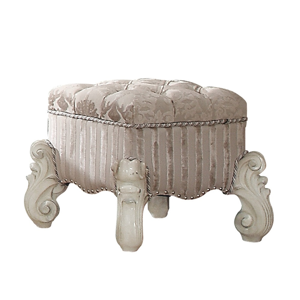 Versailles Vanity Stool - Ivory Fabric & Bone White