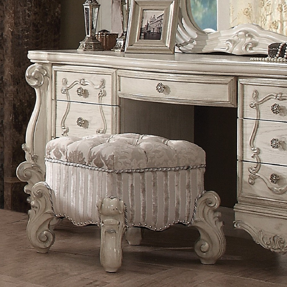 Versailles Vanity Stool - Ivory Fabric & Bone White