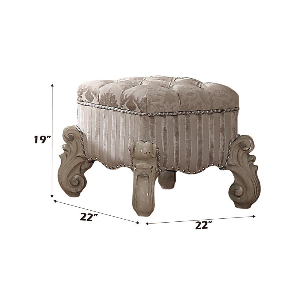 Versailles Vanity Stool - Ivory Fabric & Bone White