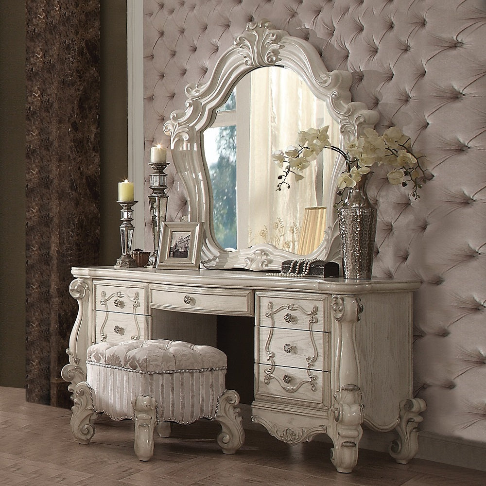 Versailles Vanity Stool - Ivory Fabric & Bone White