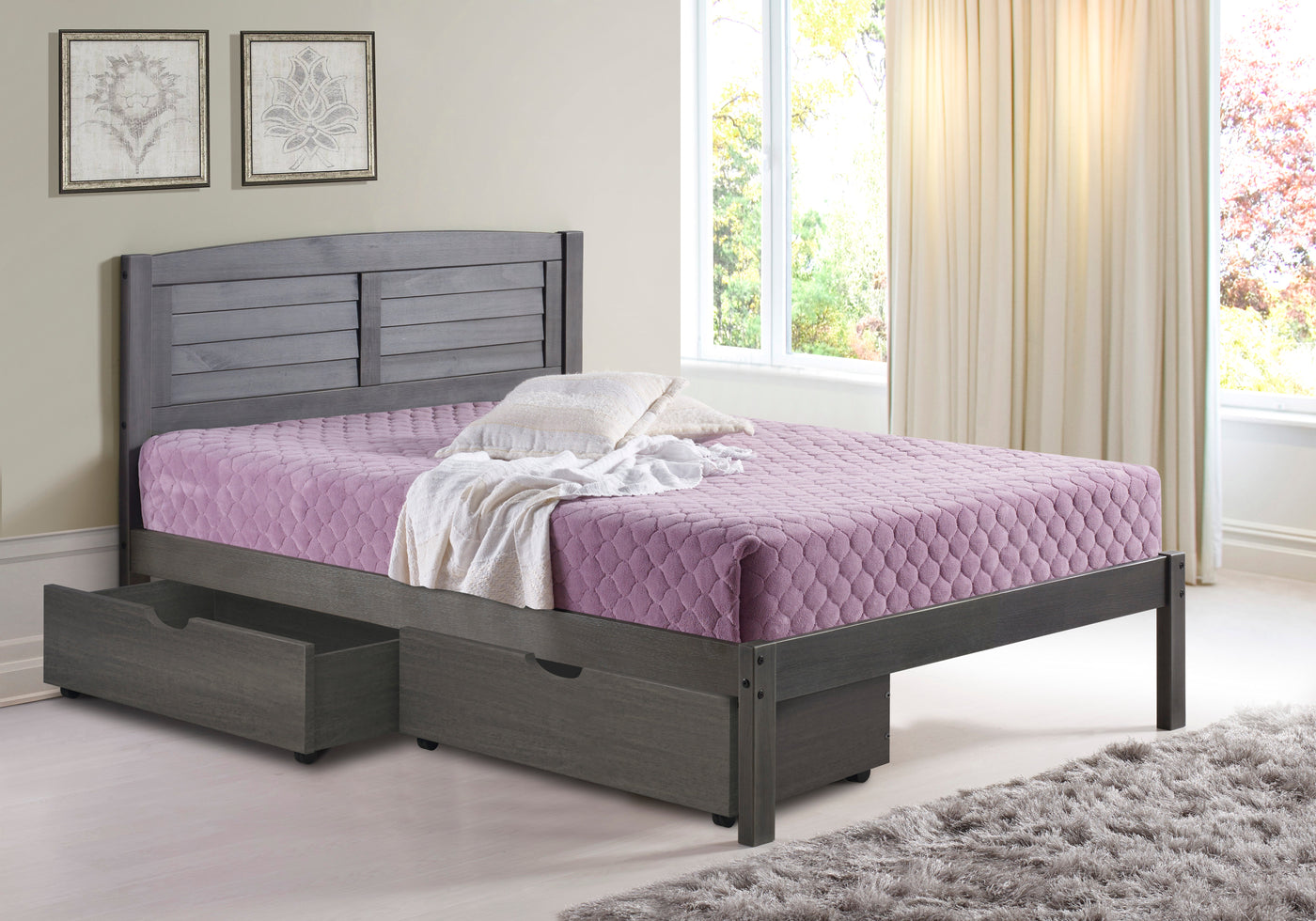 Louver Bed with Dual Underbed Drawers