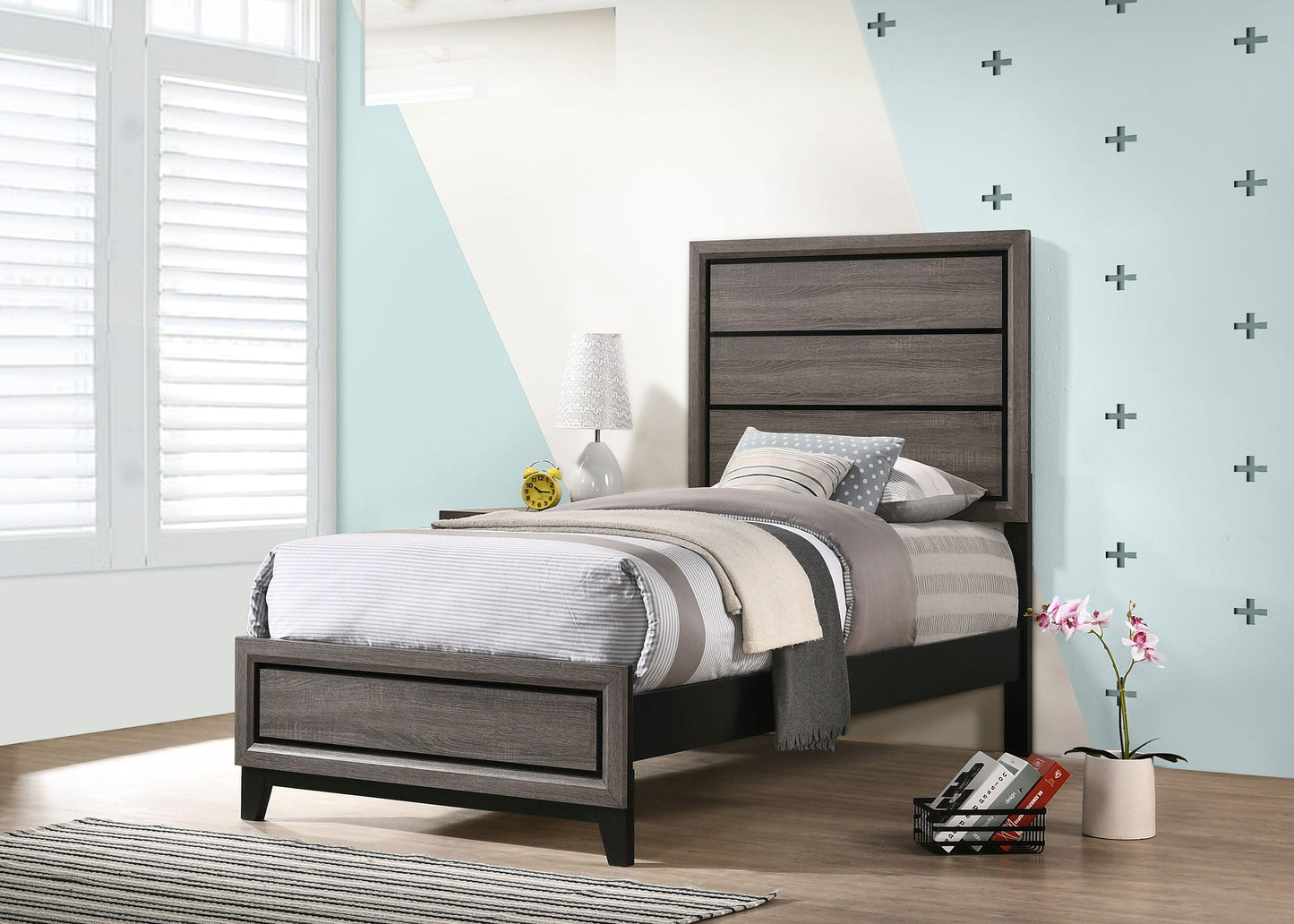 Watson Wood  Panel Bed Grey Oak
