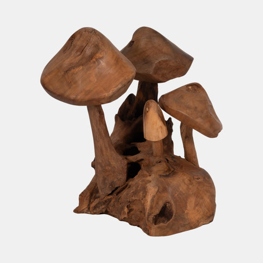 12" Teak Wood Mushroom Cluster, Natural