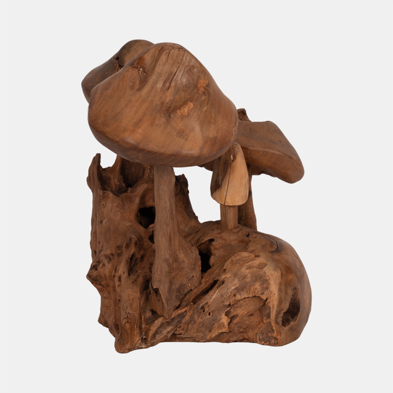 12" Teak Wood Mushroom Cluster, Natural