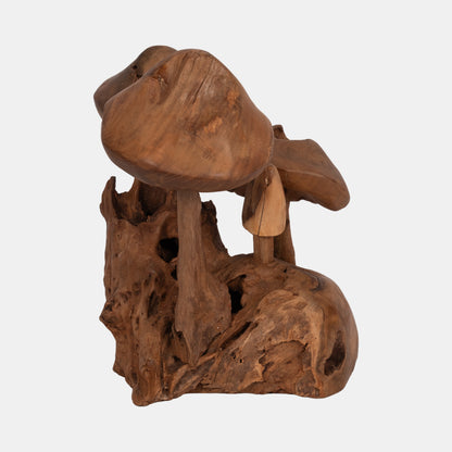 12" Teak Wood Mushroom Cluster, Natural