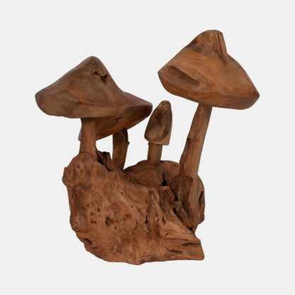 12" Teak Wood Mushroom Cluster, Natural