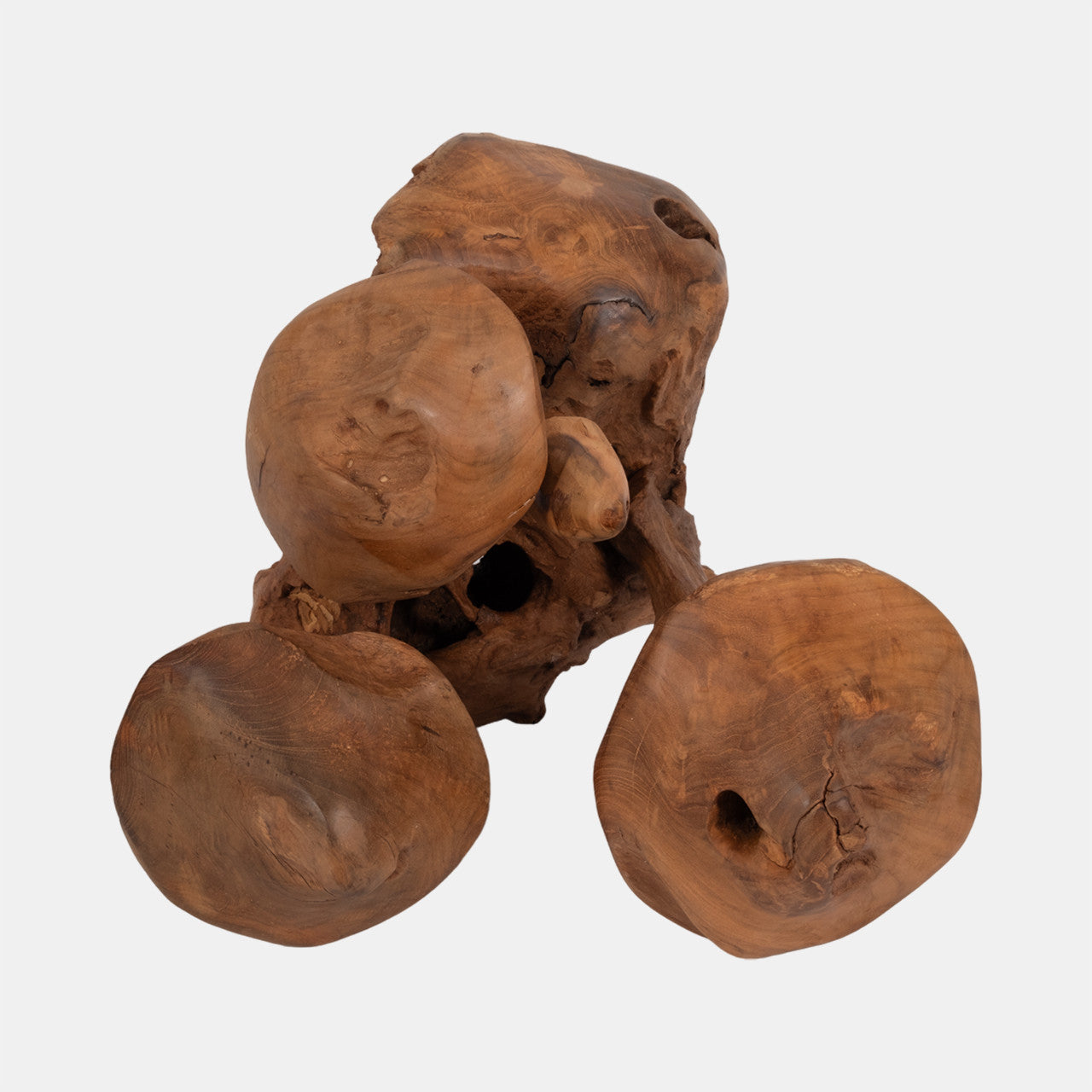 12" Teak Wood Mushroom Cluster, Natural