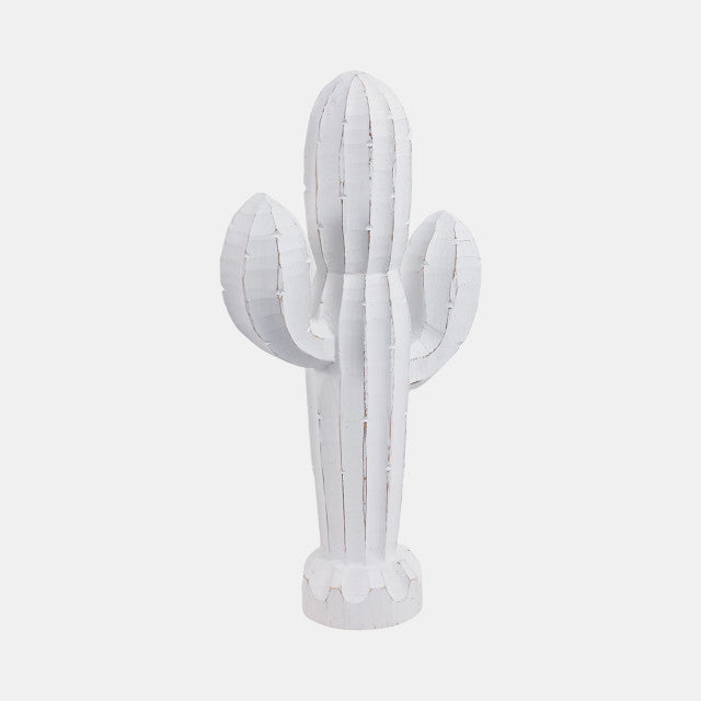18" Wooden Cactus Decor, Wht