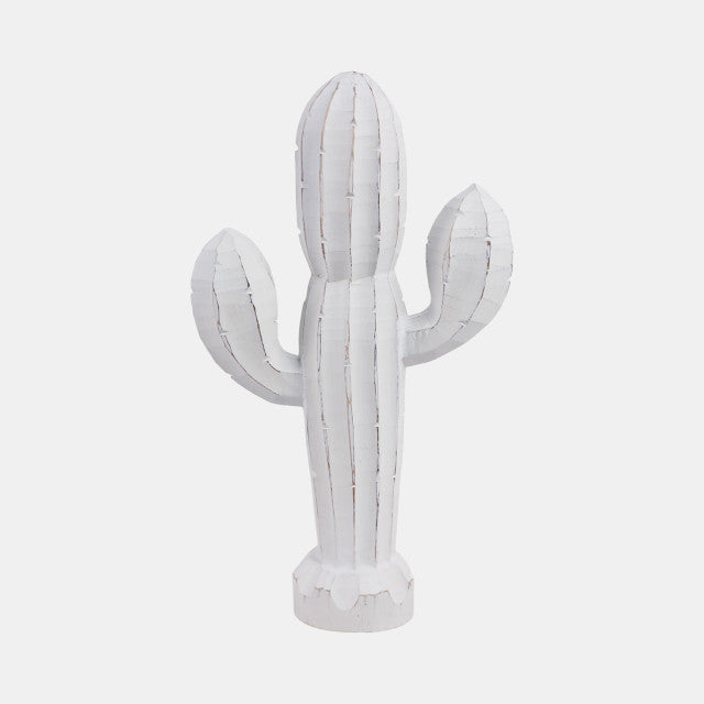 18" Wooden Cactus Decor, Wht