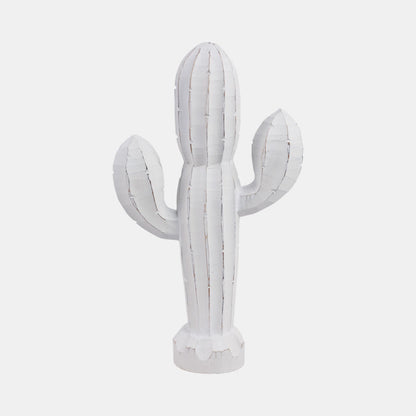 18" Wooden Cactus Decor, Wht