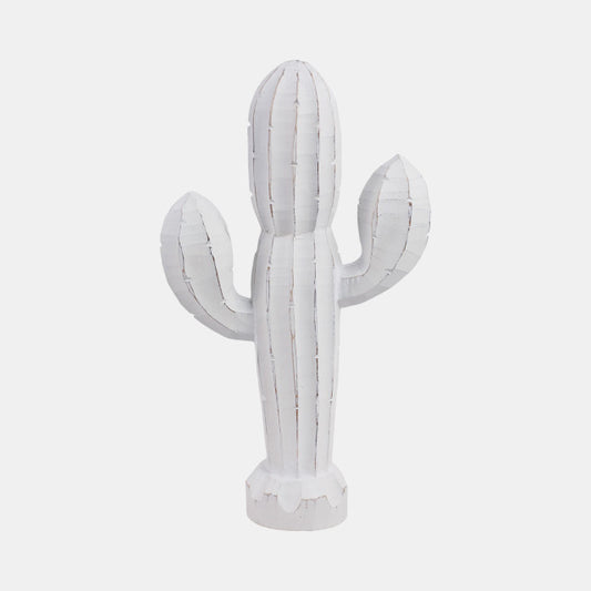 18" Wooden Cactus Decor, Wht