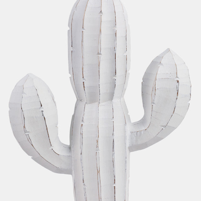 18" Wooden Cactus Decor, Wht