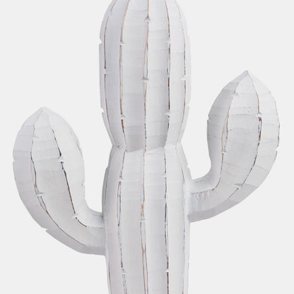 18" Wooden Cactus Decor, Wht