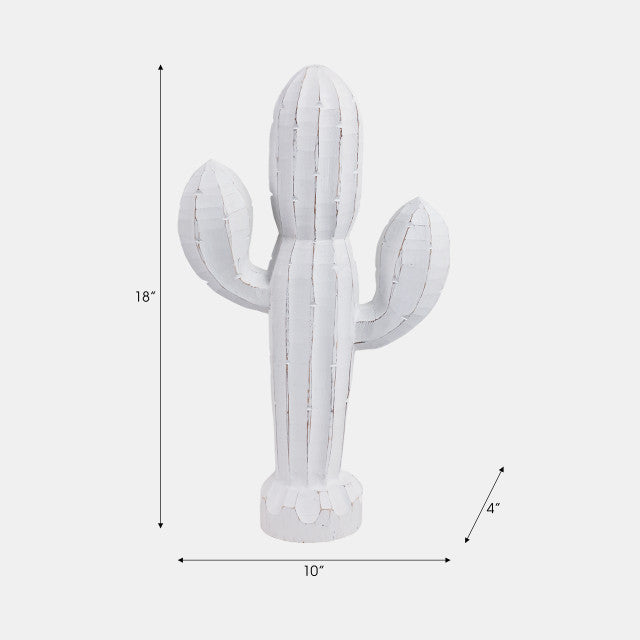 18" Wooden Cactus Decor, Wht