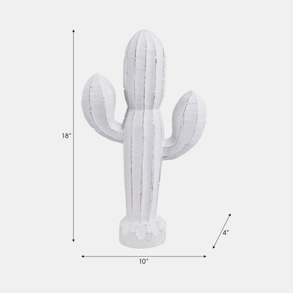 18" Wooden Cactus Decor, Wht