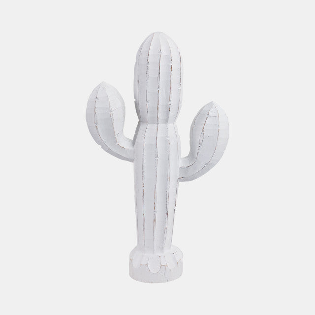 18" Wooden Cactus Decor, Wht