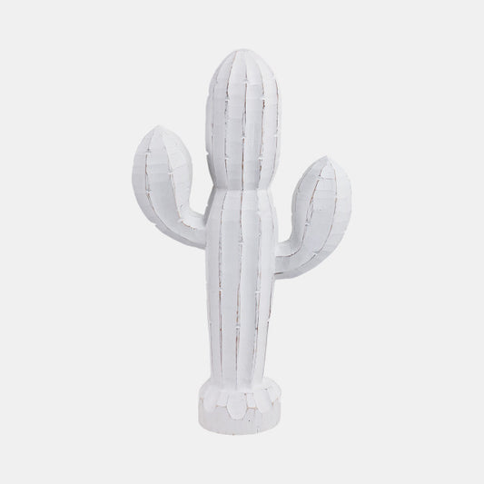 18" Wooden Cactus Decor, Wht