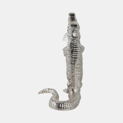 10x7" Crocodile Holding Acrylic Ball in Silver