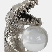 10x7" Crocodile Holding Acrylic Ball in Silver