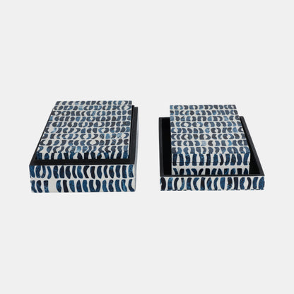 Set of 3 Inlay Storage Boxes in Blue & White