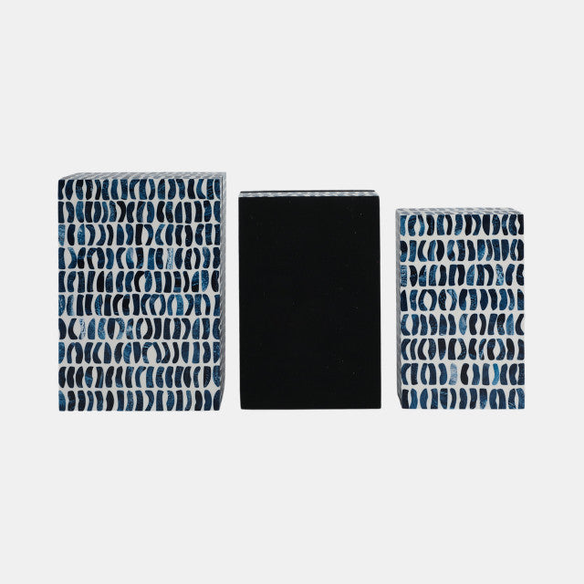 Set of 3 Inlay Storage Boxes in Blue & White
