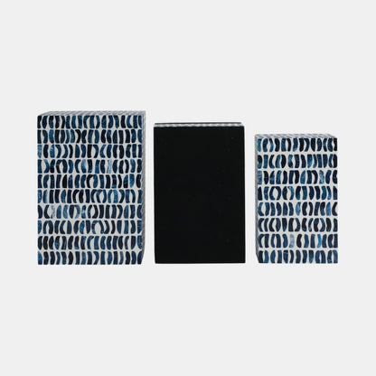 Set of 3 Inlay Storage Boxes in Blue & White