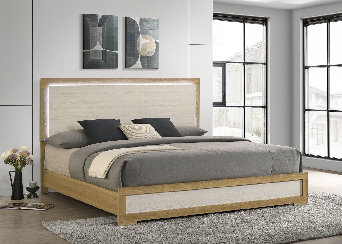 Hyland Panel Bed LED Headboard Natural