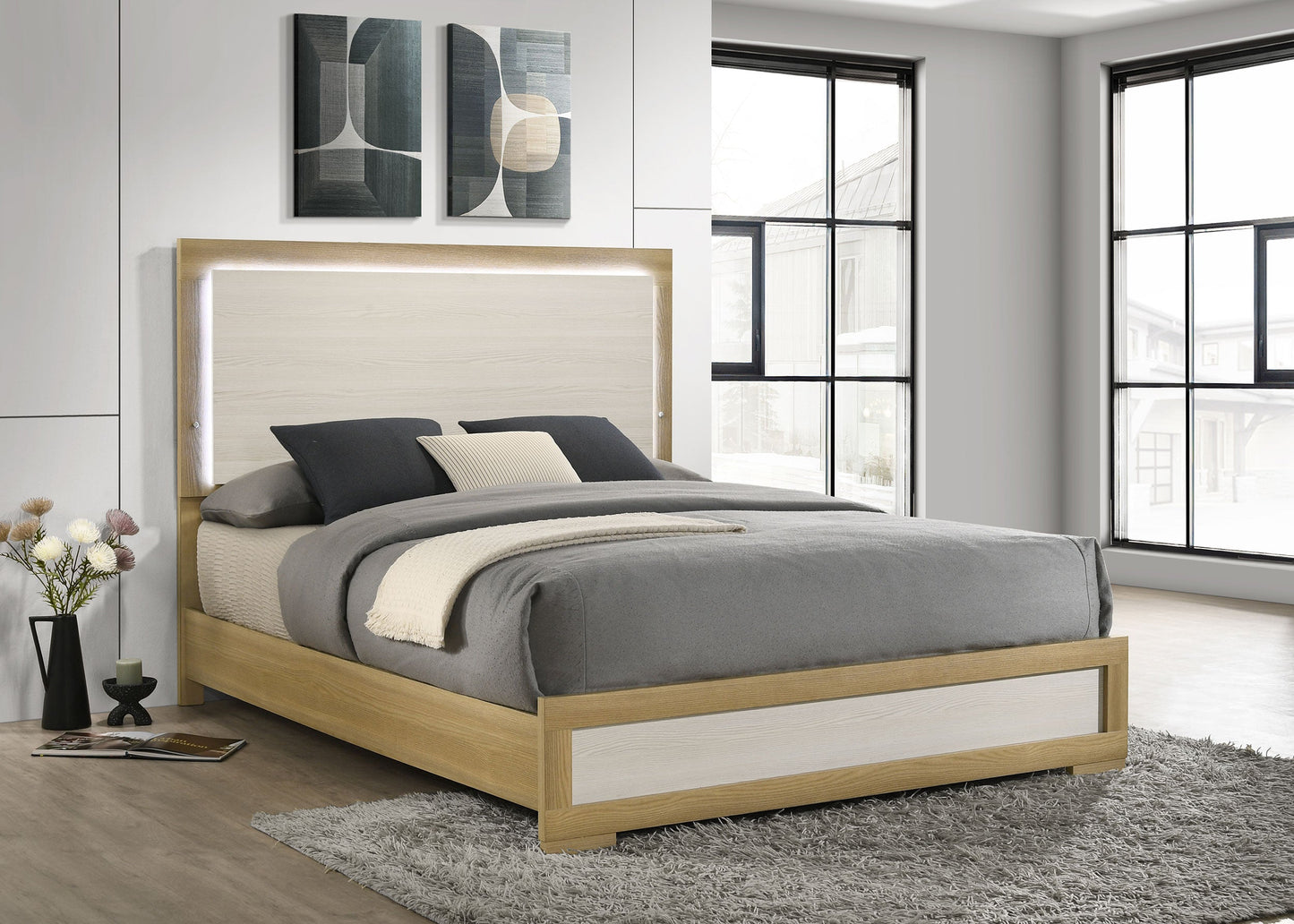 Hyland Panel Bed LED Headboard Natural