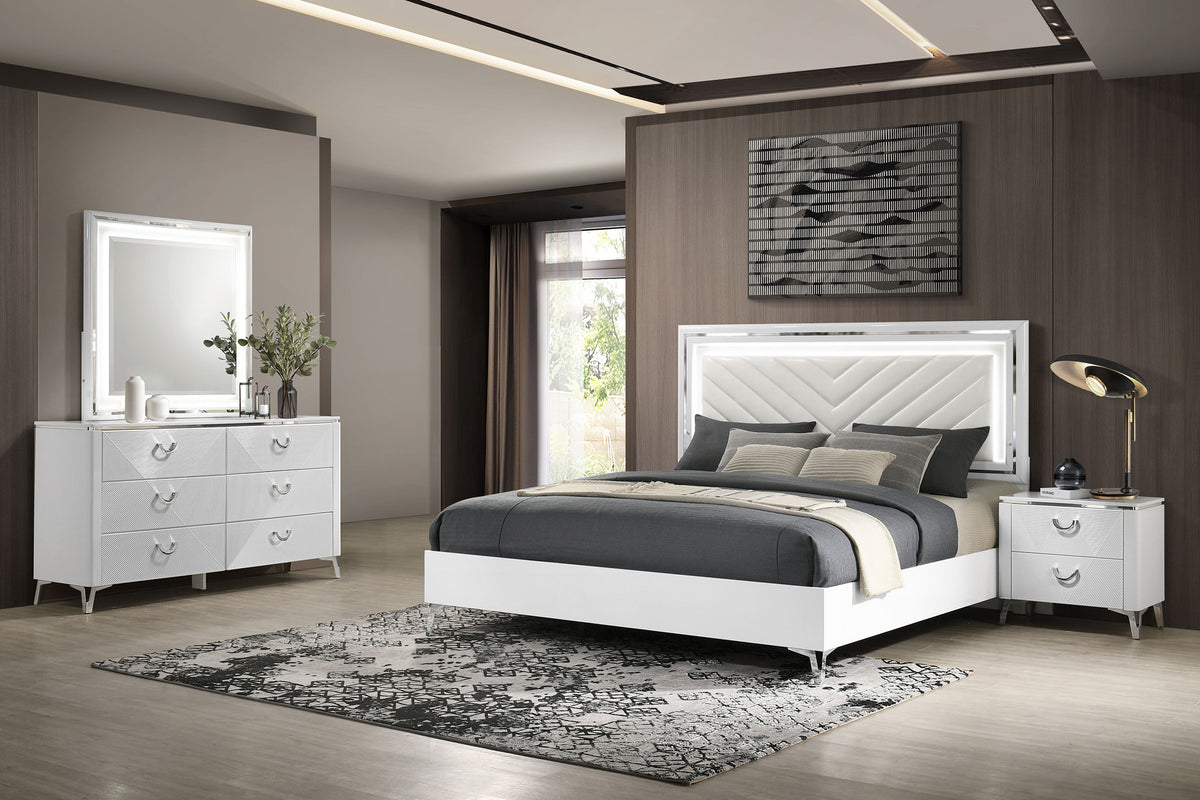 Cassia LED Bedroom Set White High Gloss