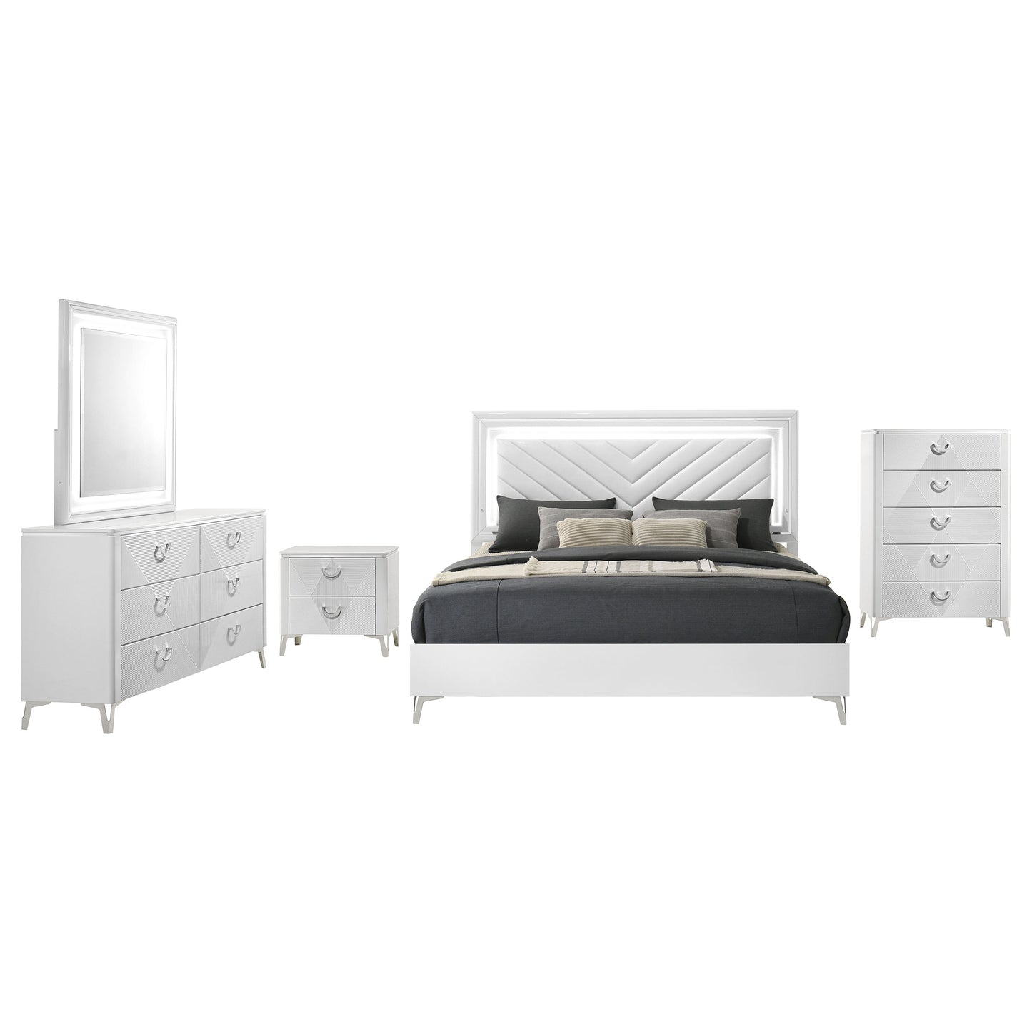 Cassia LED Bedroom Set White High Gloss
