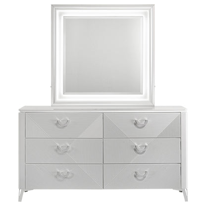 Cassia 6-drawer Dresser Cabinet with Mirror White High Gloss