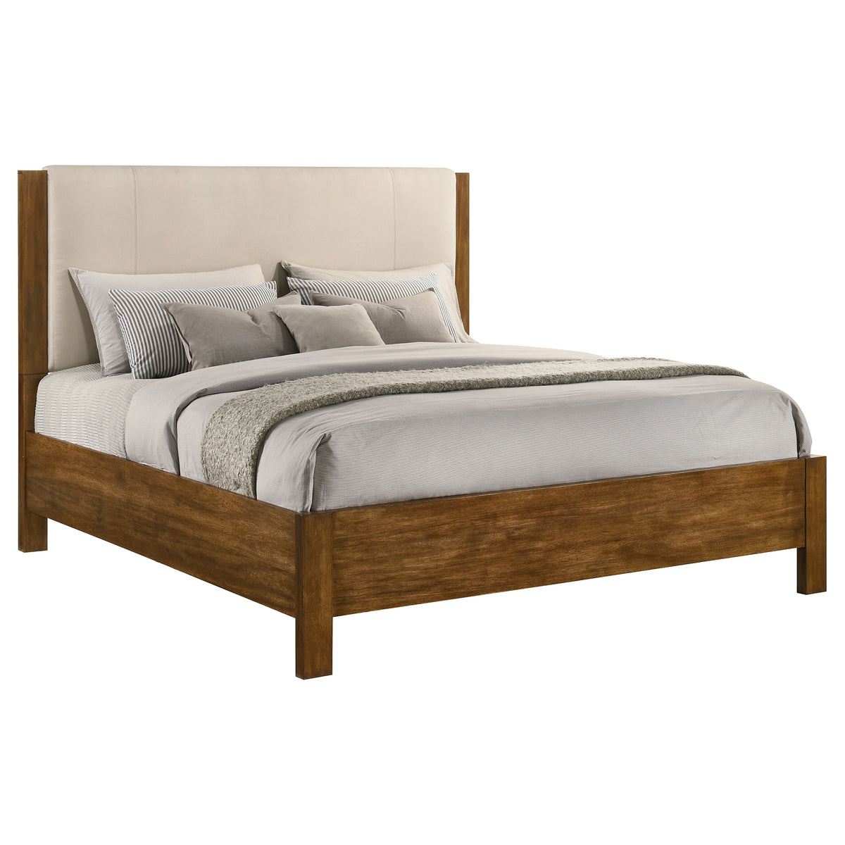 Adderley Eastern King Wood Panel Bed Cream and Warm Brown