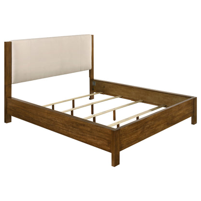 Adderley California King Wood Panel Bed Cream and Warm Brown