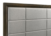 Atlas 63-inch California King Upholstered Panel Bed Grey and Dark Oak