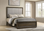 Atlas 64-inch Queen Upholstered Panel Bed Grey and Dark Oak