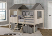 House & Grey Low Loft Bed with Dual Rustic Grey Drawers