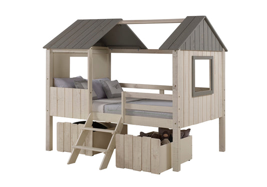 House & Grey Low Loft Bed with Dual Drawers