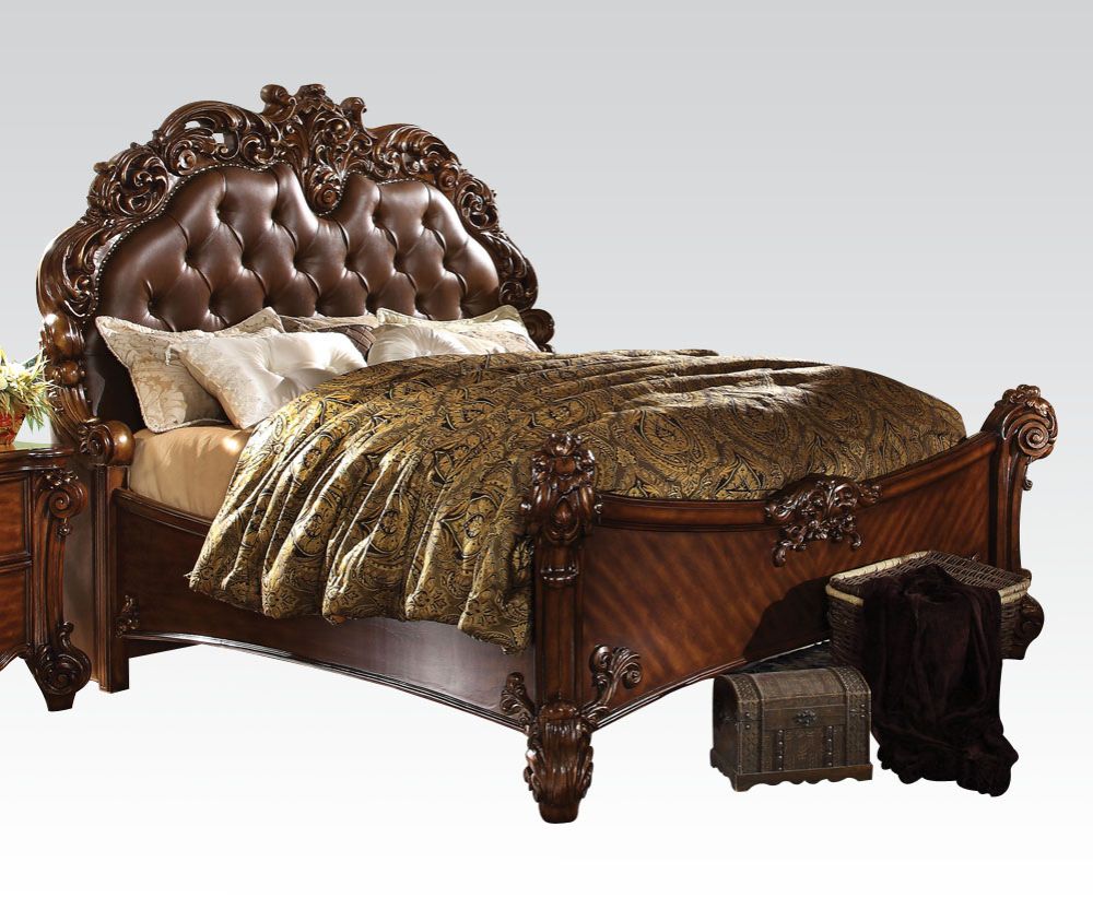 Vendome Eastern King Bed - Leatherette & Cherry