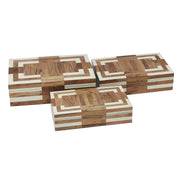 Set of 3 Wood Inlay Boxes 10/11/12" Wood Inlay Boxes Natural Ivory