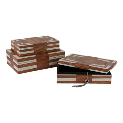 Set of 3 Wood Inlay Boxes – Stylish Storage with Contemporary Charm