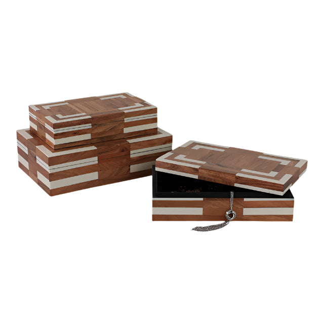 Set of 3 Wood Inlay Boxes – Stylish Storage with Contemporary Charm