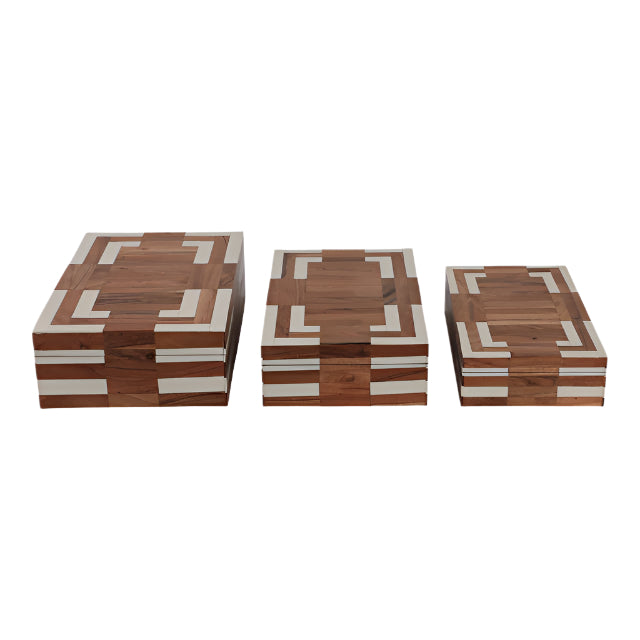 Set of 3 Wood Inlay Boxes – Stylish Storage with Contemporary Charm