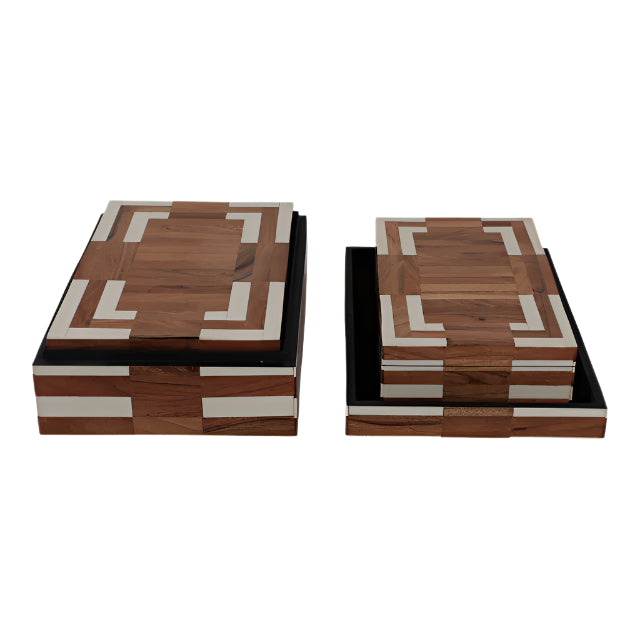 Set of 3 Wood Inlay Boxes – Stylish Storage with Contemporary Charm