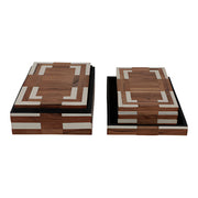 Set of 3 Wood Inlay Boxes 10/11/12" Wood Inlay Boxes Natural Ivory