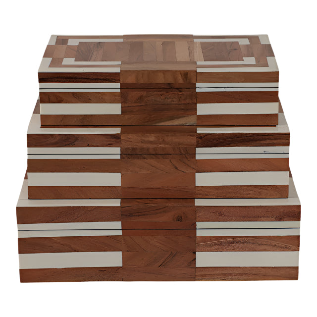 Set of 3 Wood Inlay Boxes – Stylish Storage with Contemporary Charm