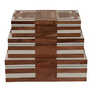 Set of 3 Wood Inlay Boxes 10/11/12" Wood Inlay Boxes Natural Ivory