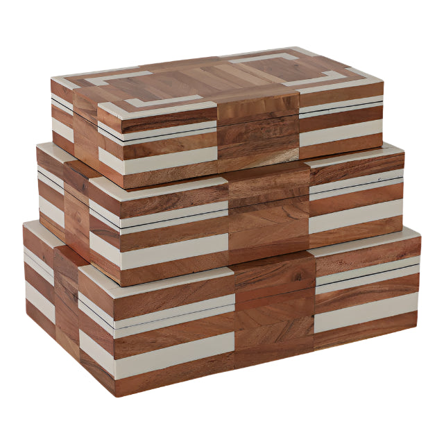 Set of 3 Wood Inlay Boxes – Stylish Storage with Contemporary Charm