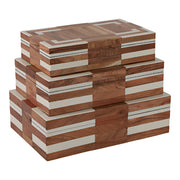 Set of 3 Wood Inlay Boxes 10/11/12" Wood Inlay Boxes Natural Ivory