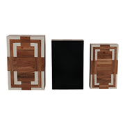 Set of 3 Wood Inlay Boxes 10/11/12" Wood Inlay Boxes Natural Ivory